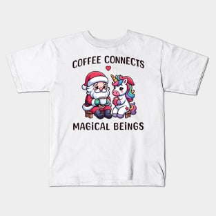 Coffee connects magical beings - Unicorn and Santa Kids T-Shirt